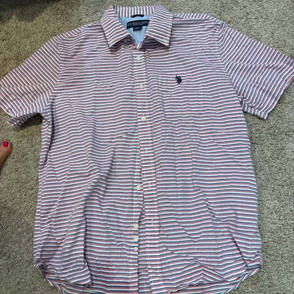 U.S. Polo Assn. Men's Short Sleeve Striped Button Down Shirt Size L